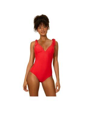 Shade & Shore Womens Red One-Piece Swimsuit With Tie Straps & Back Clasp Size M